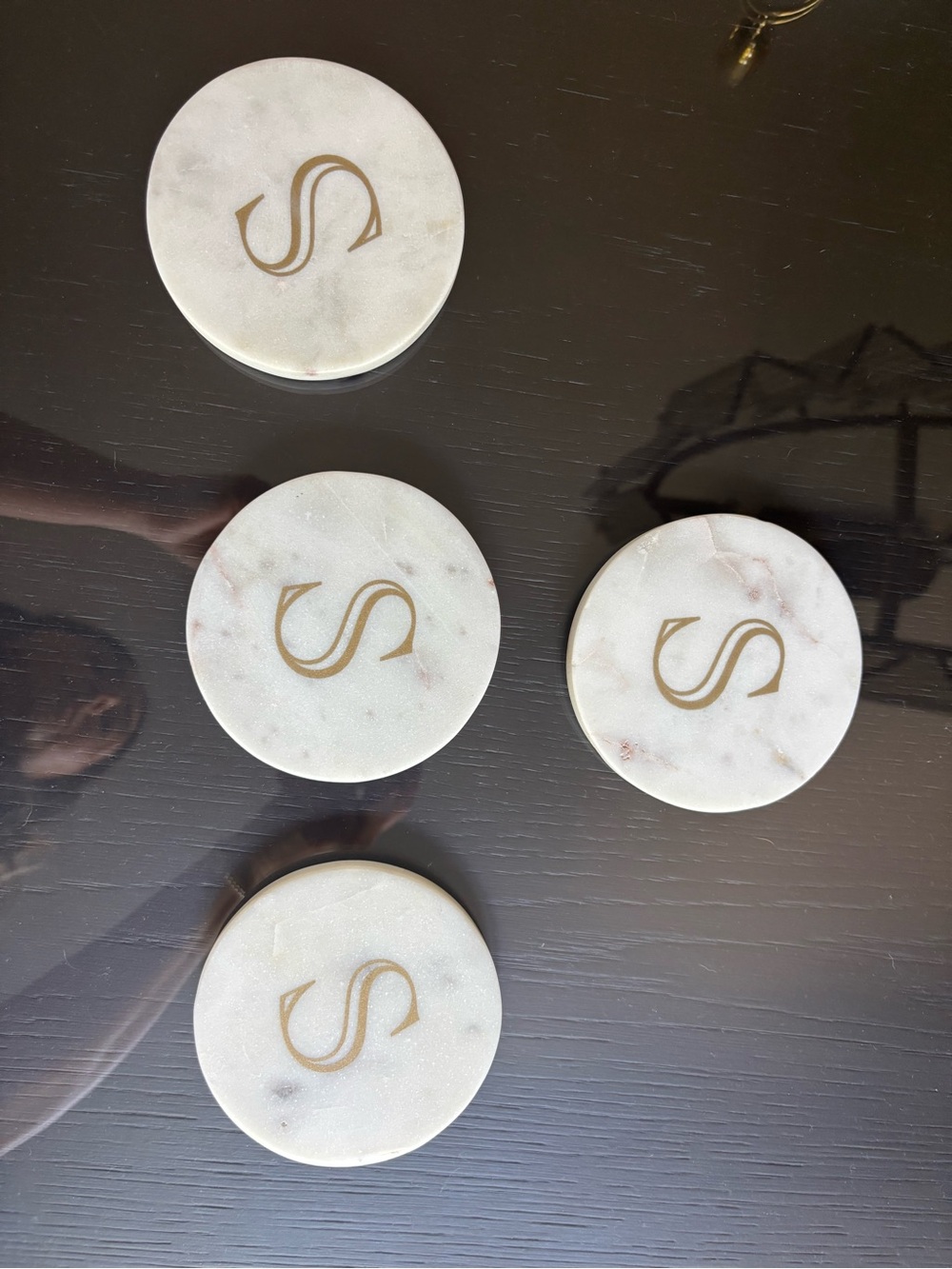 Set of 4 Marble Coasters with Gold 'S' Monogram never used